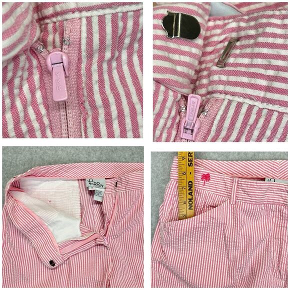 Vtg Lilly Pulitzer Capri Pants Womens 12 Seersucker Pink Wht Stripe Stretch Crop - Picture 7 of 15